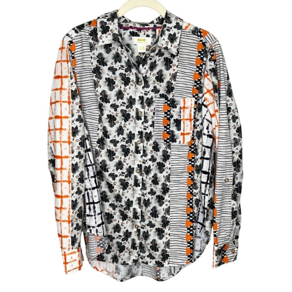 Anthro Maeve Mixed Media Motif Floral Abstract Print Button Down Blouse Shirt - Picture 6 of 11